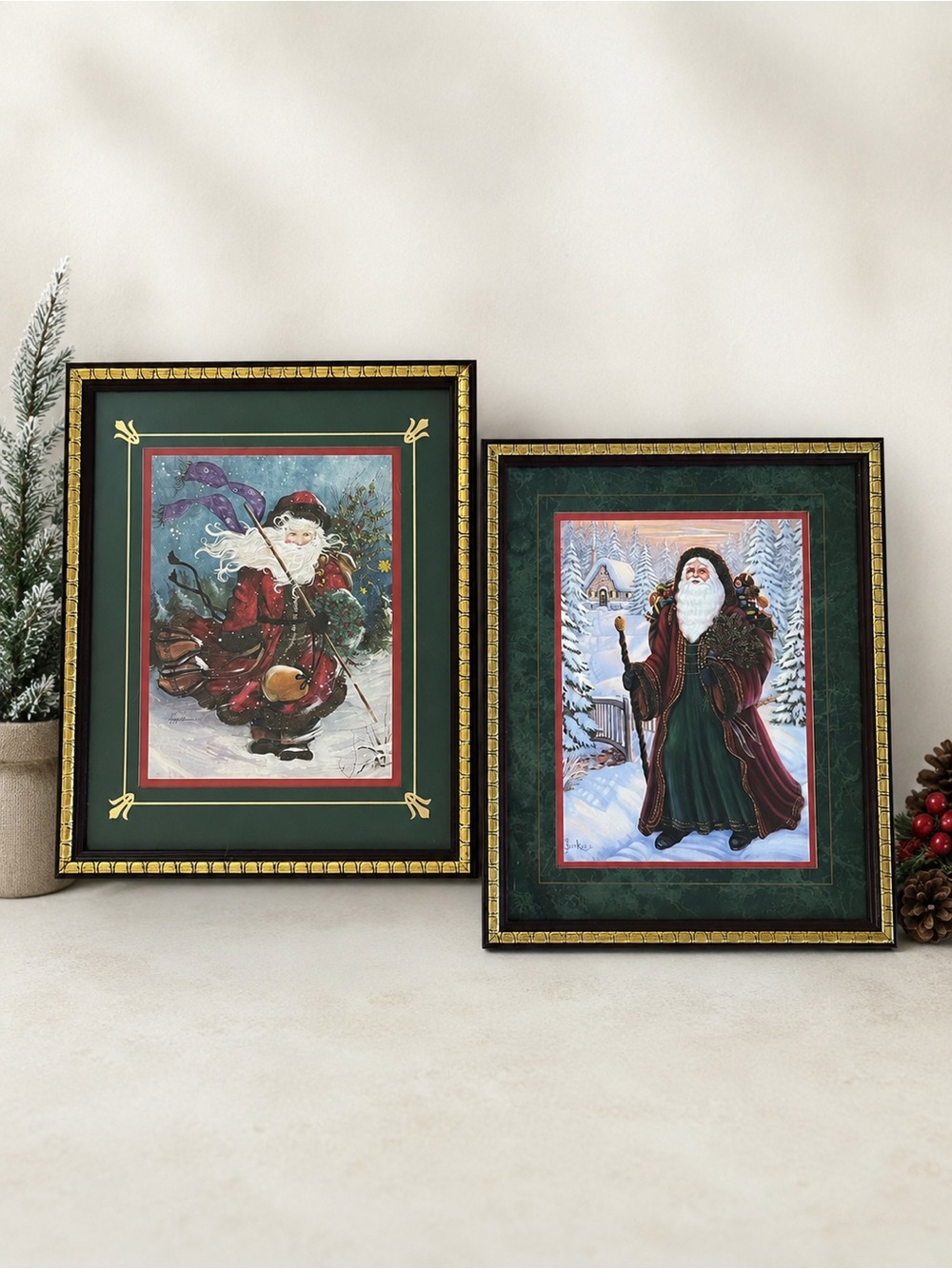 2 Home Interiors & Gifts Old World St. Nicholas Holiday Framed Christmas Prints